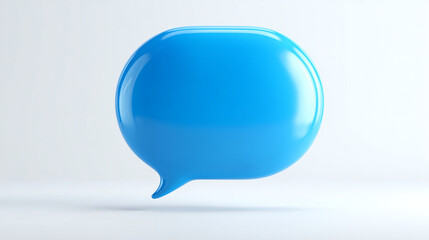 3D blue speech bubble chat icon isolated on a white background. Minimal communication symbol for messaging apps, UI design, social media, and customer support.