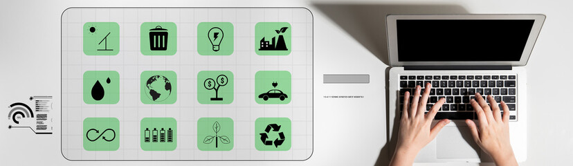 A collection of icons for green energy and sustainability. Symbols for environmental protection,...