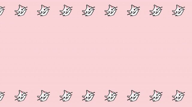 Seamless Loop White Cat Animation Border on Pink Background - Rotating Kitty Head Frame Infinite Loop for Social Media