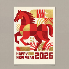 Happy new year 2026 horse poster
