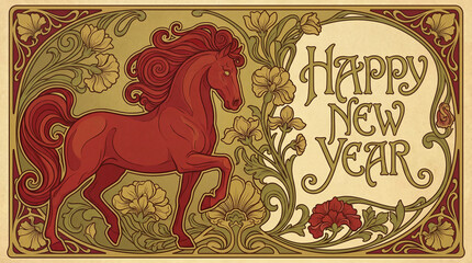 Vintage style happy new year horse