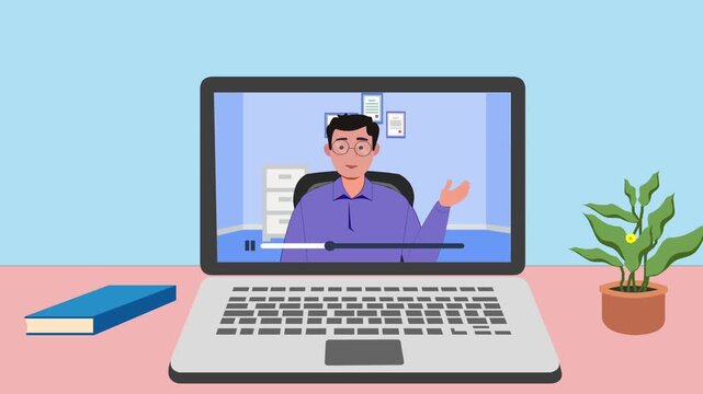Online Teaching Session With Male Instructor On Laptop