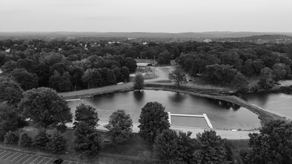 Monochrome aerial view featuring Mill Woods Park in Wethersfield, Connecticut