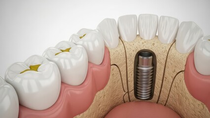 Cross Section Dental Implant Illustration Showing Jawbone.