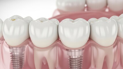 Dental Implant Crowns and Artificial Teeth in Jaw.
