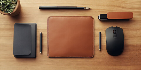 Organized Modern Office Desk Flat Lay With Digital and Writing Tools