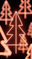 minimal neon christmas tree icon with glowing lines