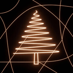warm neon christmas tree sketch on black background