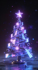 futuristic glowing christmas tree with lights and ornaments
