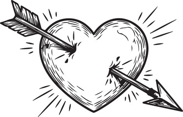 A striking old school tattoo style heart is dramatically pierced through its center by an arrow