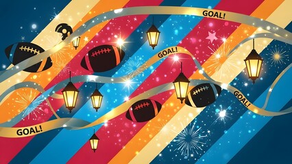 American Football Celebration Banner with Confetti, Lanterns and Goal Text for Sports Event Festive Background