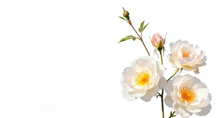 Beautiful white roses with green leaves and buds