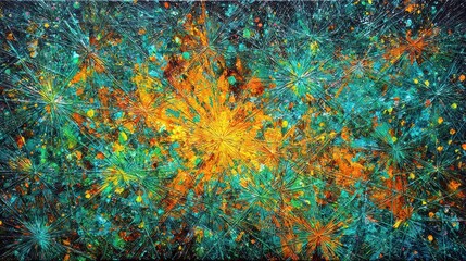 Vibrant abstract expressionist painting displays energetic bursts of color across the canvas