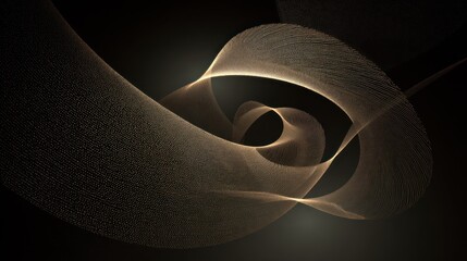 Illuminated golden abstract ribbon spirals dynamically across a dark background