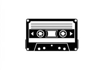 Fototapeta premium Minimalist black outline cassette tape icon illustration with copy space for design, featuring classic audio elements and a retro aesthetic, perfect for music-themed projects
