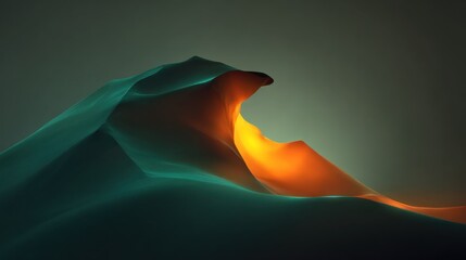 Abstract digital rendering depicts glowing, undulating dune forms contrasting dark teal and bright orange light