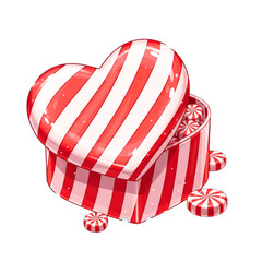 Heart-Shaped Candy Box: Valentine's Day Treat, Striped Sweets, Love Gift, Romantic Present, Red and White Confectionery, Cute Illustration, Isolated