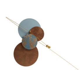 Abstract geometric circles with metallic texture and golden spheres composition transparent background