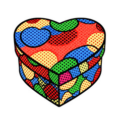 Heart-Shaped Gift Box: Pop Art Style, Colorful, Isolated, Vector Illustration