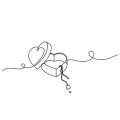 Heart-Shaped Gift Box Continuous Line Drawing: Minimalist Valentine's Day Illustration