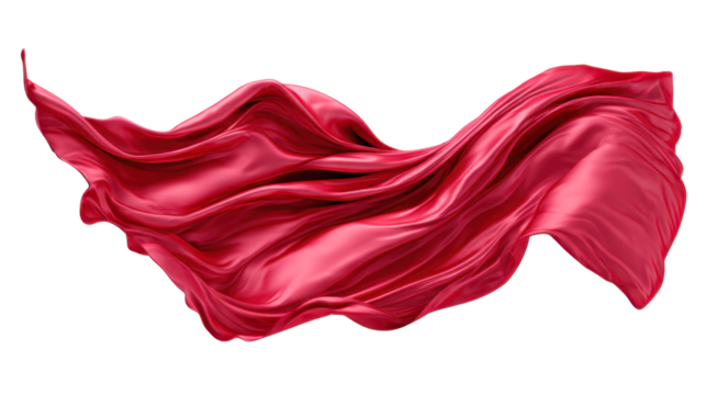 Elegant flowing red silk fabric creating dynamic, shimmering waves and soft pleats, illustrating luxury, movement, and a sense of grace with a transparent background - Powered by Adobe