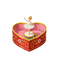 Ballerina Music Box Heart-Shaped, Vintage Toy, Delicate Dancer, Romantic Gift, Illustration