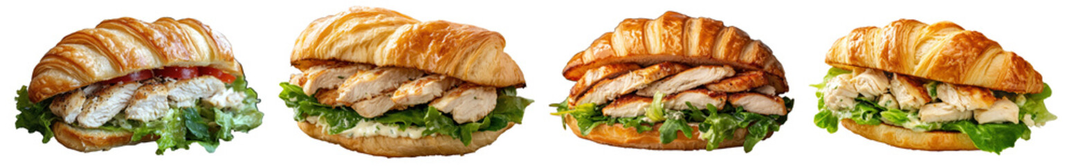 Delicious chicken salad sandwiches on croissants perfect for a quick lunch or food advertisement with fresh ingredients in png format
