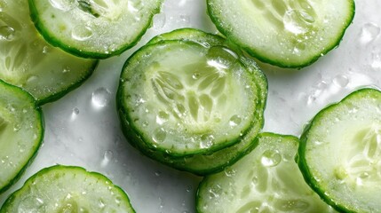 Photographic study of cucumber slices: cool greens and translucent texture