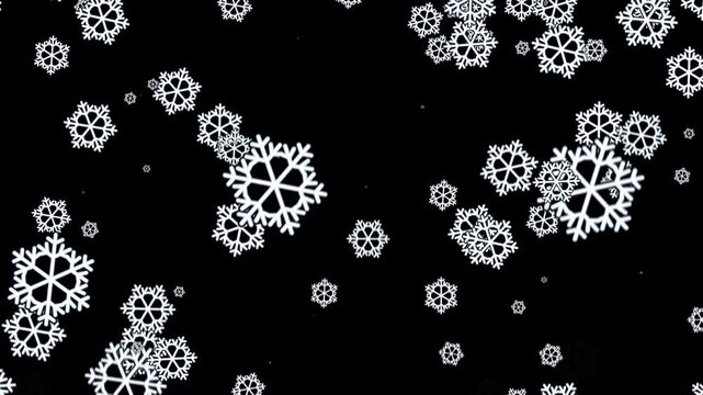 Seamless animation of illustration of  snowflakes falling on alpha channel