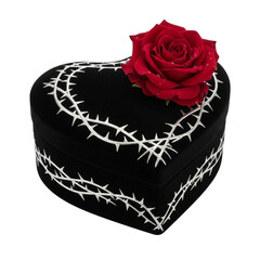 Heart-Shaped Box with Red Rose: Gothic Romance, Love, Valentine's Day, Dark Aesthetic, Thorny Design, Gift Box, Elegant Present, Heart Symbol