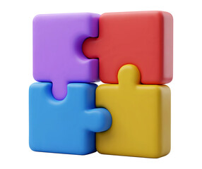 3D Four Colorful Puzzle Pieces Connected Together