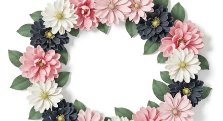 Fototapeta premium Beautiful floral wreath with pink white and black flowers