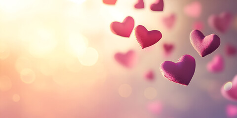 Floating Pink Heart Shapes on Soft Romantic Background
