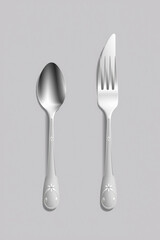 Flat Vector Of A Spoon And Fork Side By Side Minimal Silver Tone