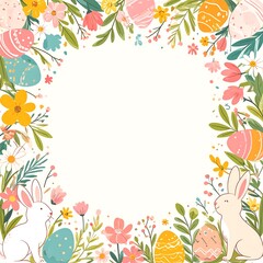 Obraz premium Easter Bunny Floral Frame with Eggs.