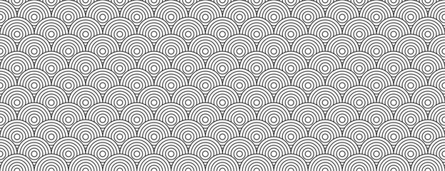 Traditional seamless Japanese Seigaiha wave pattern. Minimalist black and white fish scale pattern. For oriental ethnic background design and textile print. Editable vector illustration.