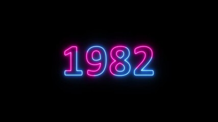 Glowing neon 1982 year text looped animation on black background. Abstract 1982 neon text animation, Blue and pink text concept of counting years.