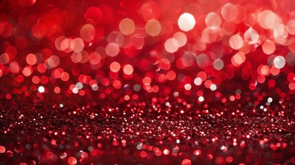 Vibrant red glitter background with sparkling confetti and soft bokeh for festive celebrations