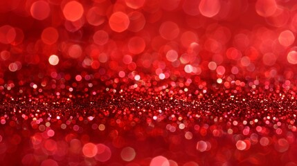 Vibrant red glitter background with sparkling confetti and soft bokeh for festive celebrations