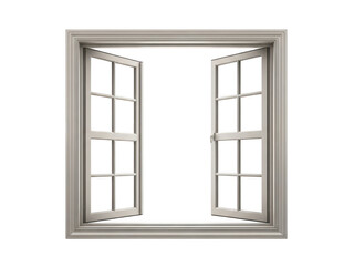 Classical white timber double hung window open wide for ventilation on checkered background grid
