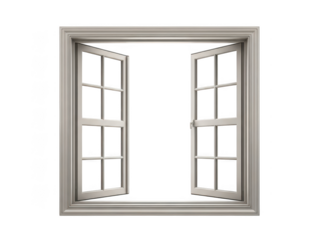 Classical white timber double hung window open wide for ventilation on checkered background grid