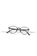 Minimal Flat Drawing Of A Pair Of Eyeglasses On A Table Clean Outlines And Soft Shadows