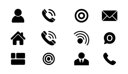 Clean Vector Contact Icons in Solid Black Style for Minimalist Graphic Design