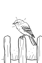 Minimal Line Art Of A Small Bird Sitting On A Fence