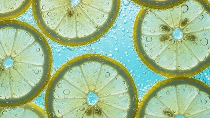 Fresh lemon slices in sparkling water