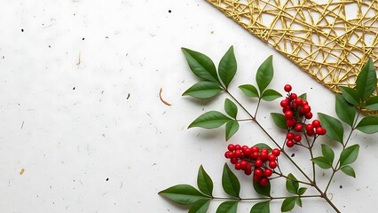 Elegant branch with red berries and golden accent