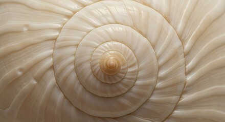 Macro Close-up of Creamy Off-White Spiral Seashell Pattern, Intricate Natural Geometry, Organic Ocean Texture, Abstract Nature Background