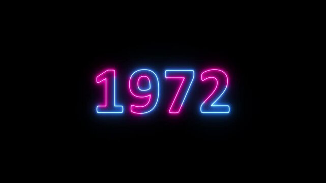 Glowing neon 1972 year text looped animation on black background. Abstract 1972 neon text animation, Blue and pink text concept of counting years.