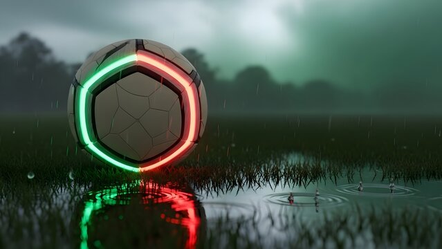 High-quality professional close-up of a vibrant and colorful soccer ball resting on a lush green grass field inside a white goal net, ideal for sports branding, football championship victory, and athl