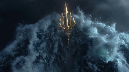 Poseidon summoning colossal tidal waves, sea demons emerging from the depths, glowing trident, water splashing in slow motion, realistic lighting, fantasy realism, cinematic storm — v 7 